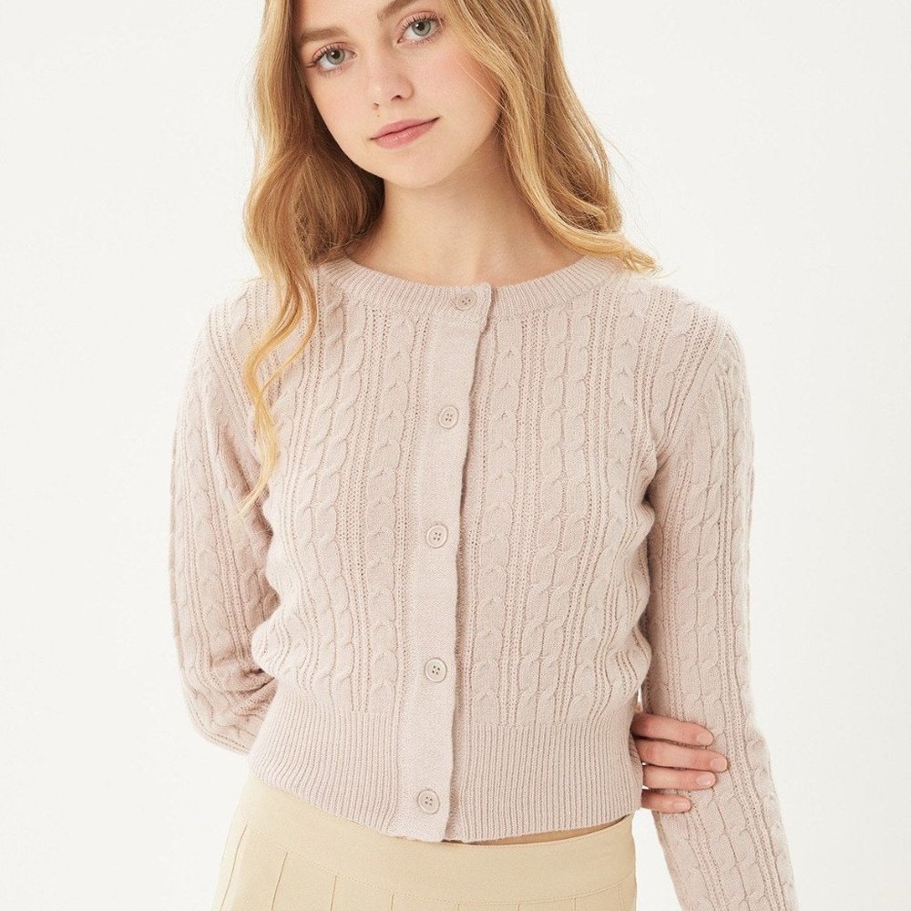 Women's Mauve Outware Buttoned Cable Knit Cardigan Long Sleeve Sweater NWT